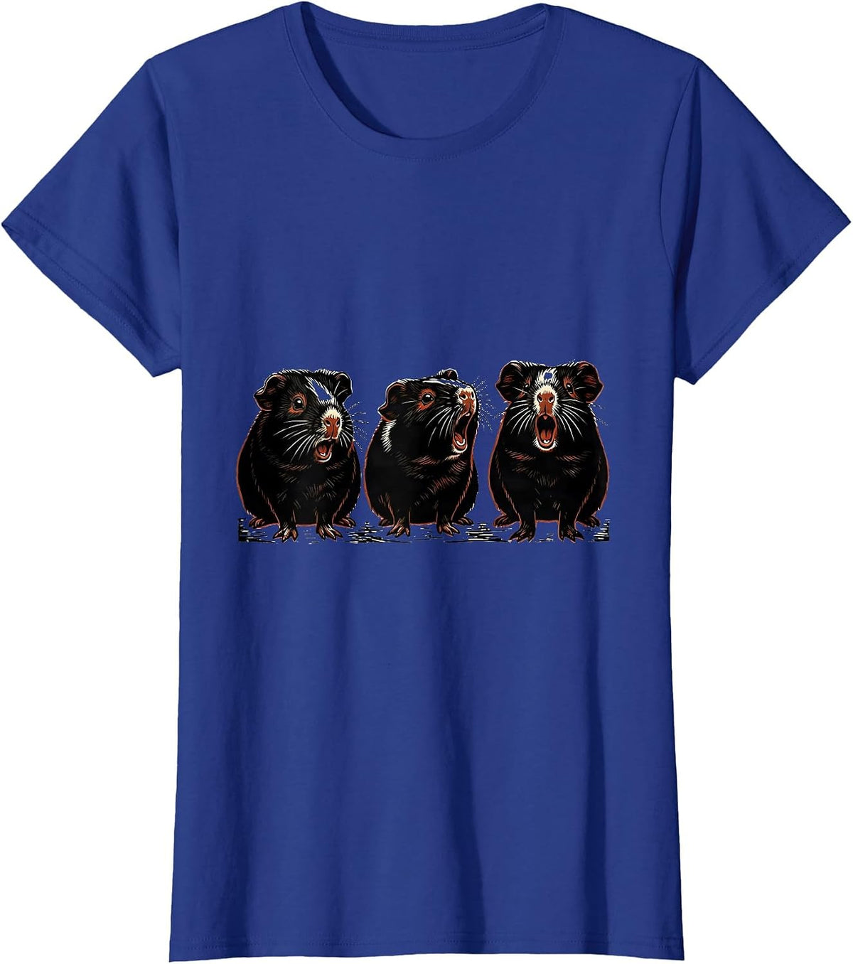 Women's Guinea Pig Alert Linocut Funny Pet Lover T-Shirt - Royal Blue