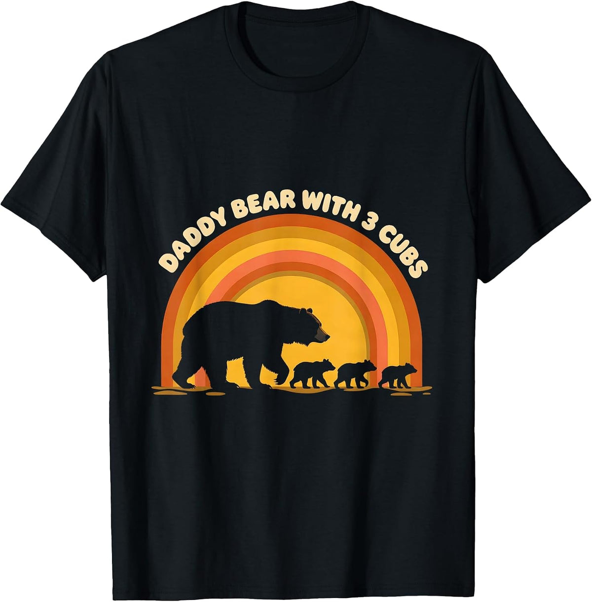 Men's Daddy Bear with 3 Cubs Retro Family Pride Father's Day T-Shirt - Black