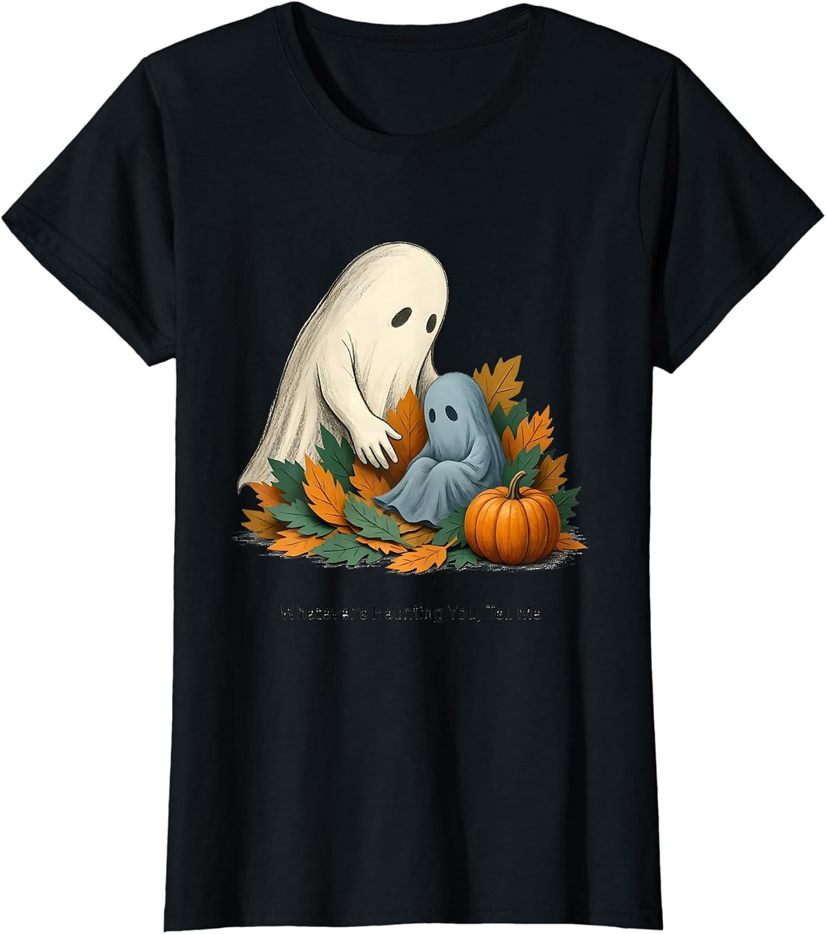 Whatever's Haunting You, Tell Me Storybook Ghost Mental T-Shirt - Black