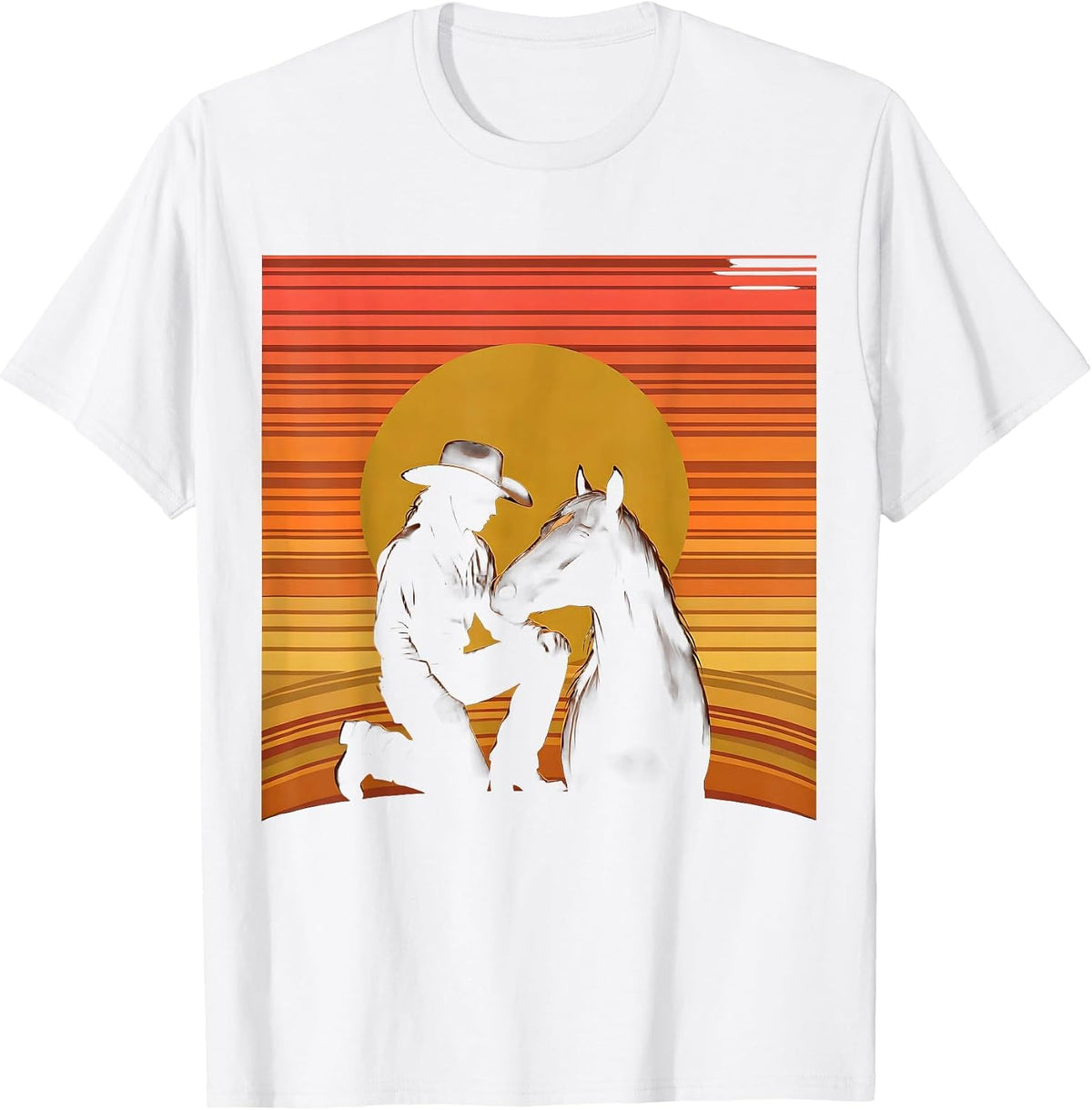 Men's Cowgirl and Horse at Dusk Rodeo Graphic T-Shirt - White