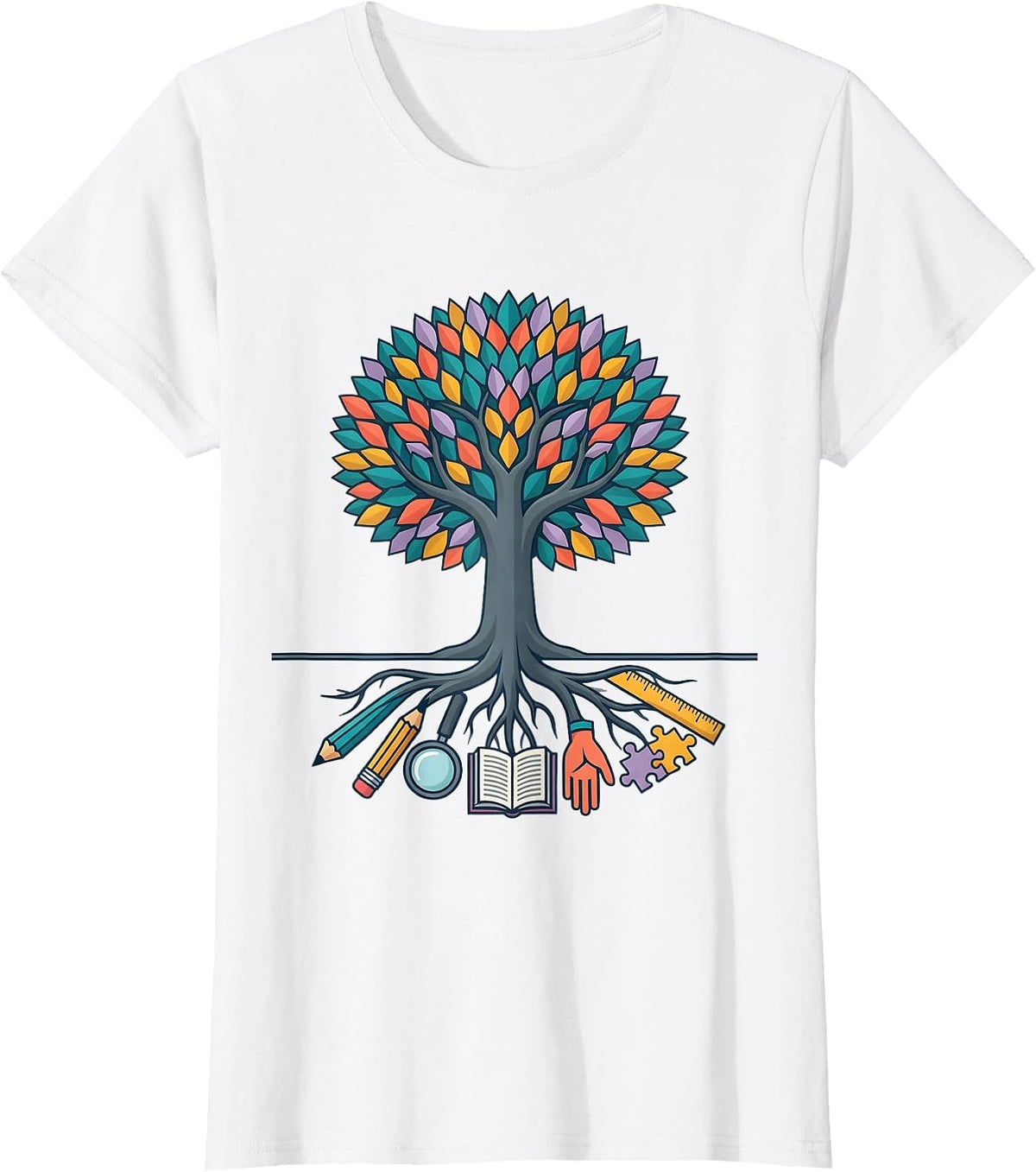 Women's Special Education Tree of Learning Roots Graphic T-Shirt - White