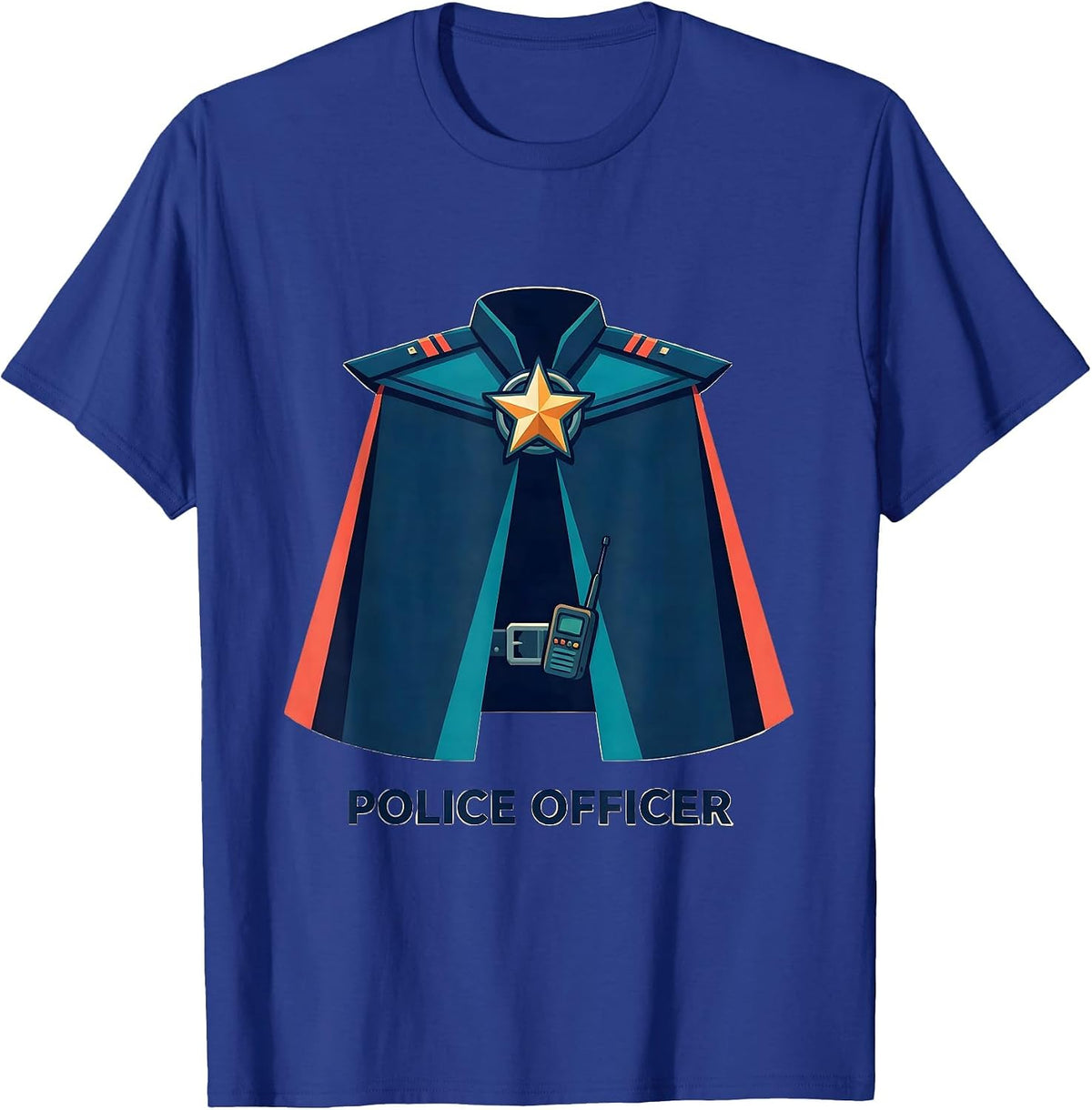 Police Officer Flat Vector Halloween Costume Kids Adults T-Shirt - Royal Blue
