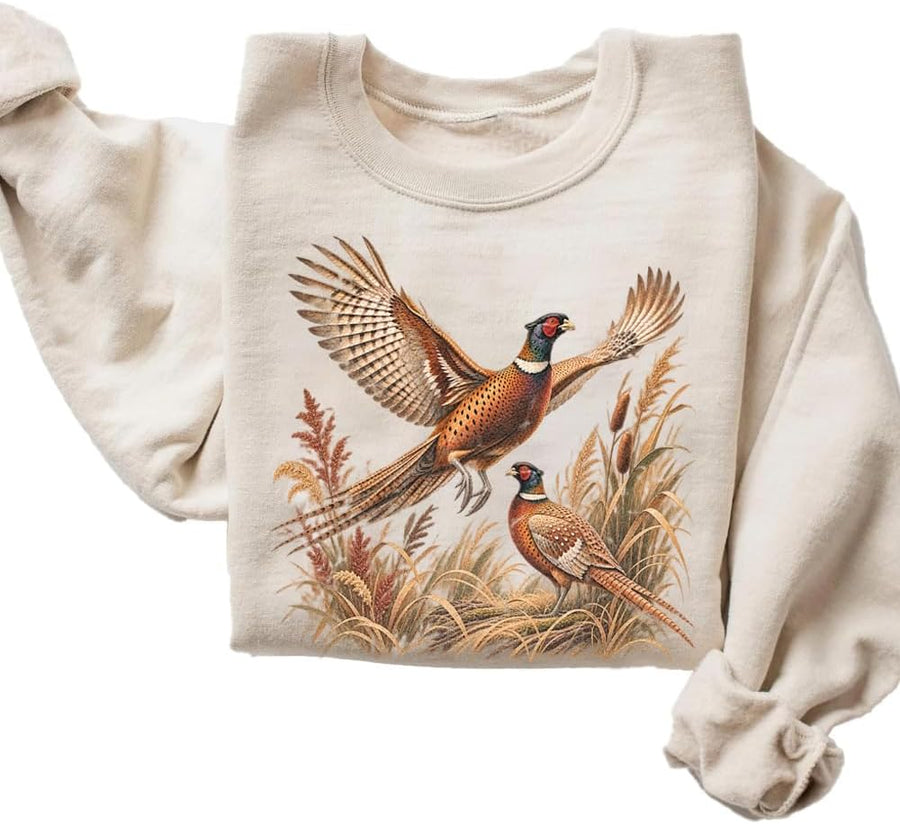 Pheasant Graphic Crewneck Sweatshirt - Sand