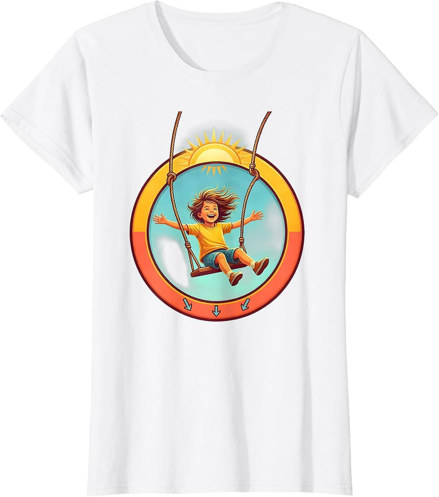 Women's Down Syndrome Awareness Playground Swing Illustration T-Shirt - White