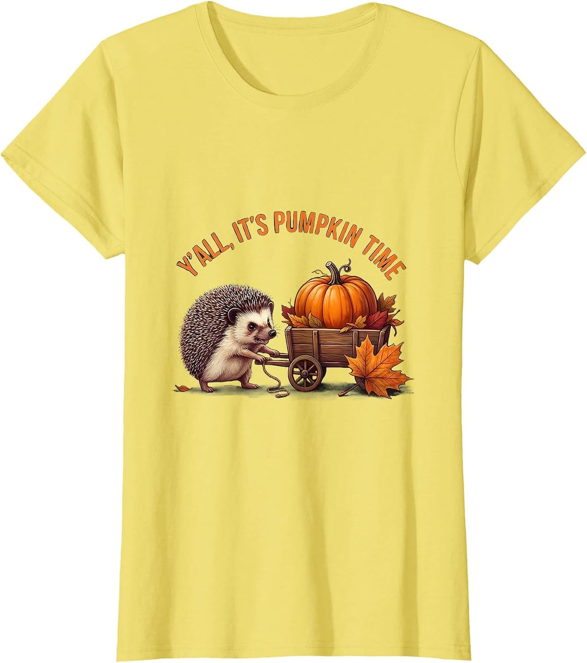 Y'all, It's Pumpkin Time Storybook Hedgehog Autumn Coziness T-Shirt - Lemon Yellow