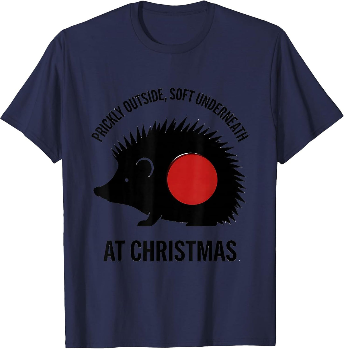 Men's Prickly Outside, Soft Underneath At Christmas Cute Hedgehog T-Shirt - Navy Blue