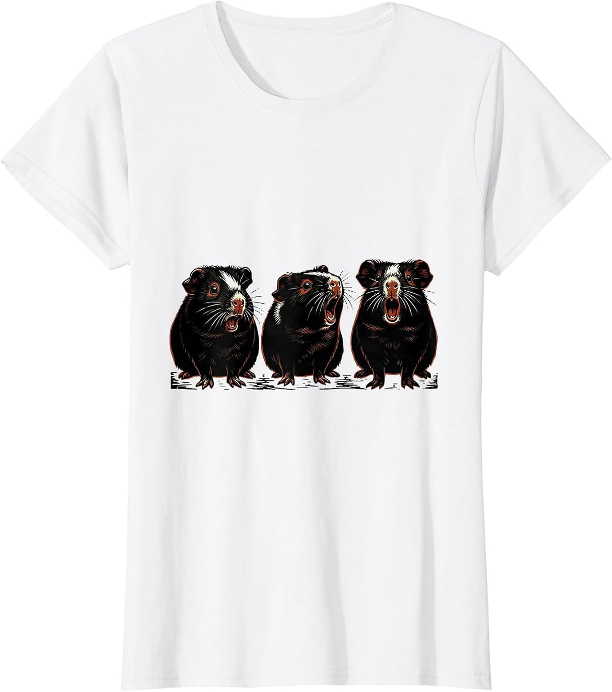 Women's Guinea Pig Alert Linocut Funny Pet Lover T-Shirt - White