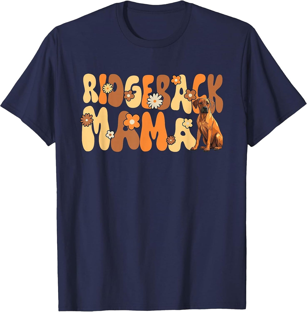 Rhodesian Ridgeback Groovy World's Best Ridgeback Mama T-Shirt - Navy Blue