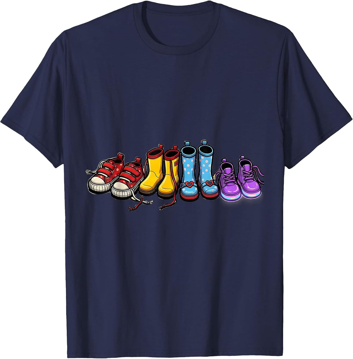 Kindergarten Teacher Tiny Shoes Graphic Design T-Shirt - Navy Blue