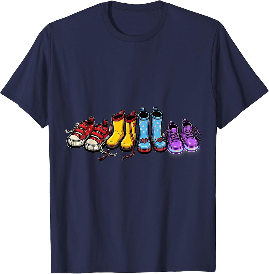 Kindergarten Teacher Tiny Shoes Graphic Design T-Shirt - Navy Blue