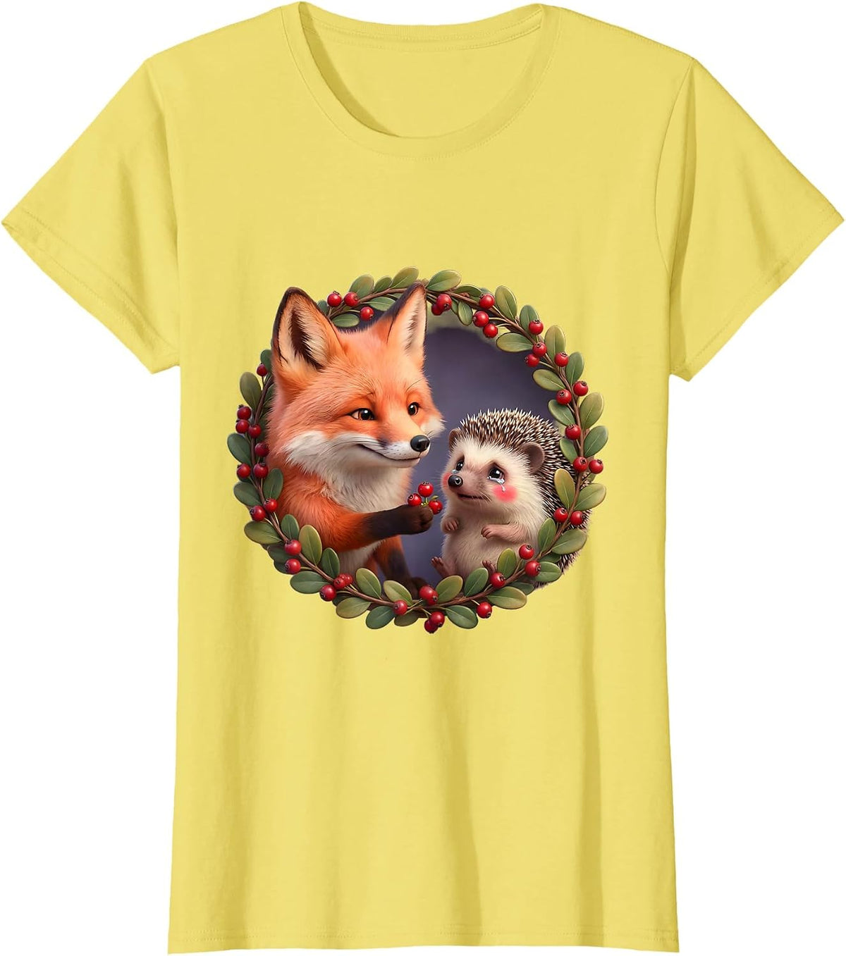 Be Kind Fox and Hedgehog Friendship Design T-Shirt - Lemon Yellow