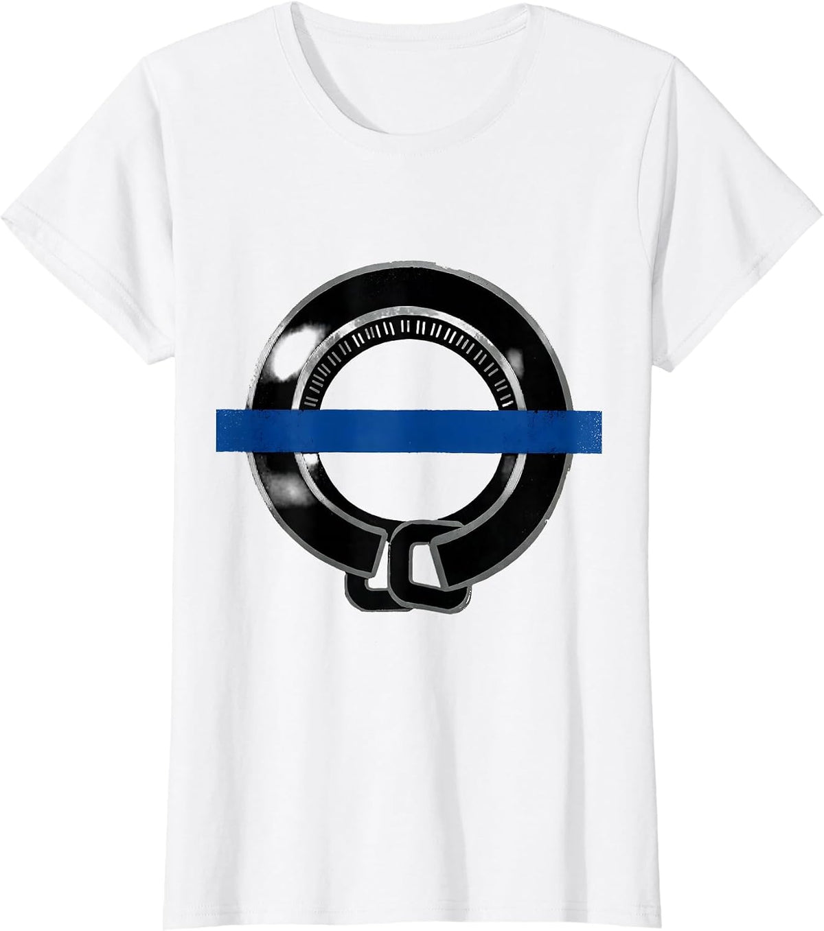 Women's Thin Blue Line Badge Ring Police Support Screenprint T-Shirt - White