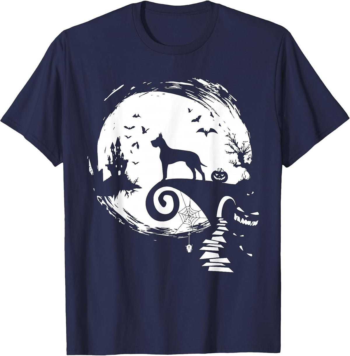 Great Dane Dog and Moon Halloween Costume Dog Lover Funny T-Shirt - Navy Blue