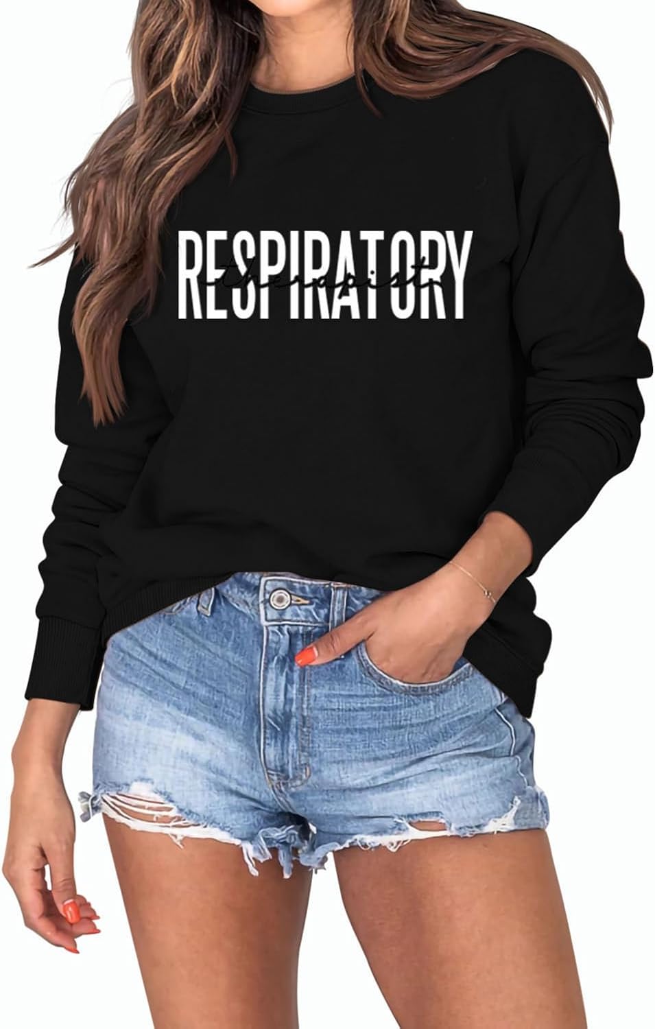 MEKOTSK Respiratory Therapist Sweatshirt Women Long Sleeve Crewneck Pullover Tops Respiratory Therapy Gift Nurse Shirts -