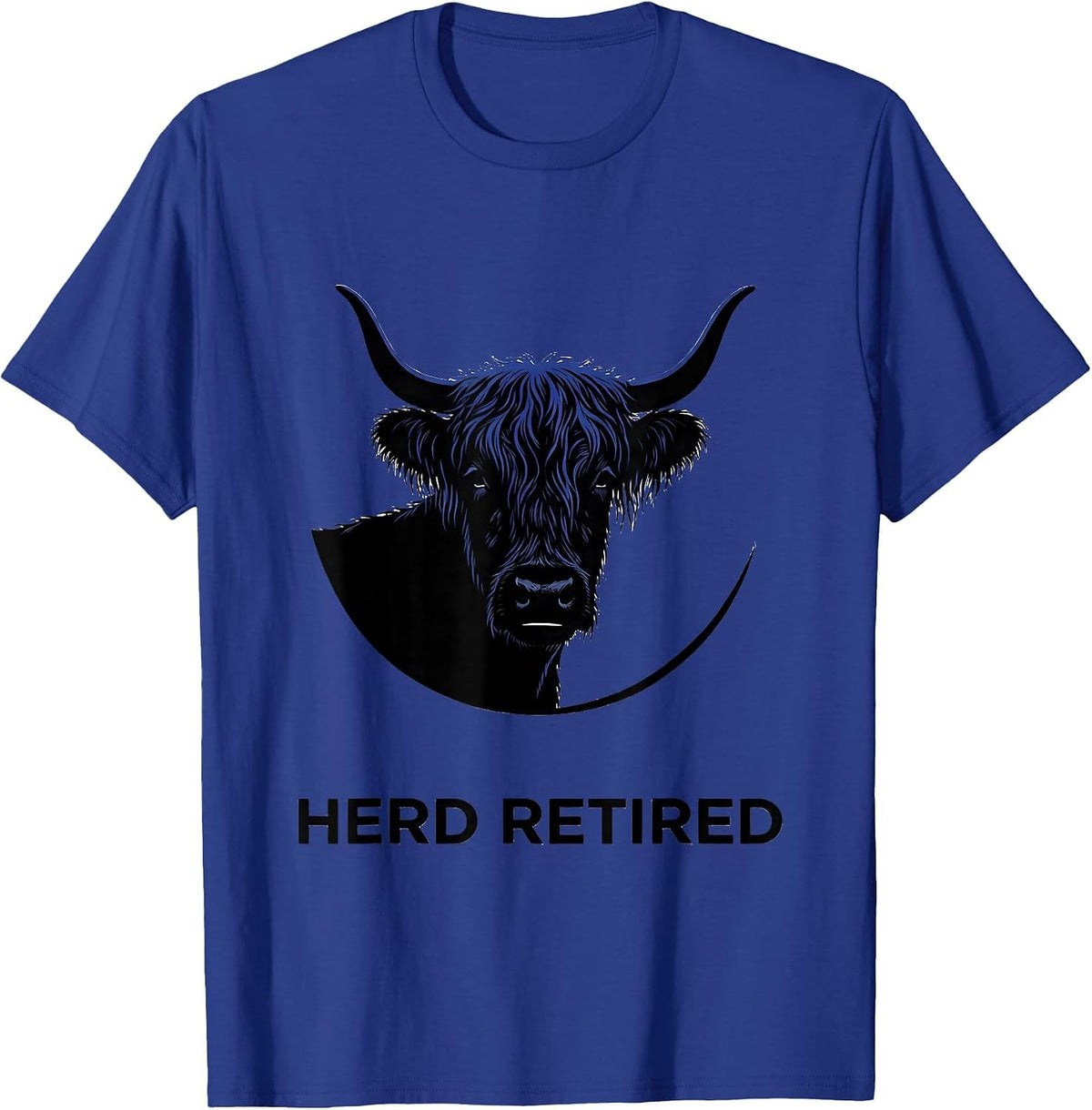 Herd Retired Funny Highland Cow Cozy Sleepshirt Humor T-Shirt - Royal Blue