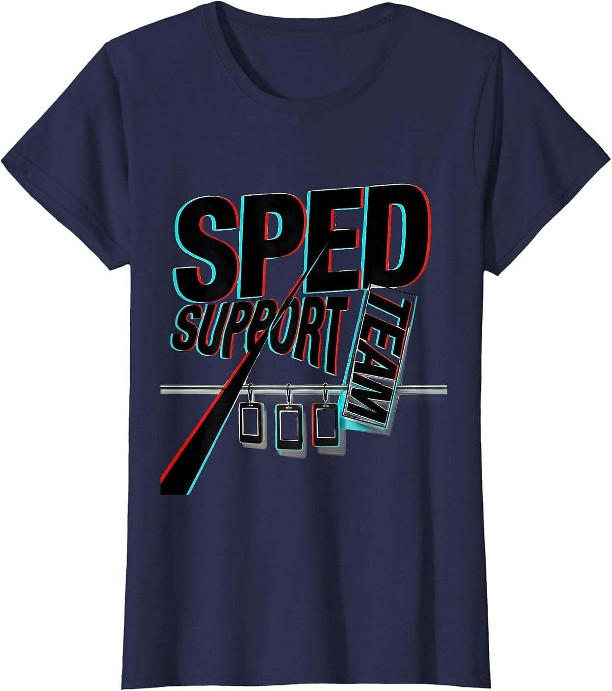 Women's SPED Support Team New Wave Typography Teacher Squad Pride T-Shirt - Navy Blue