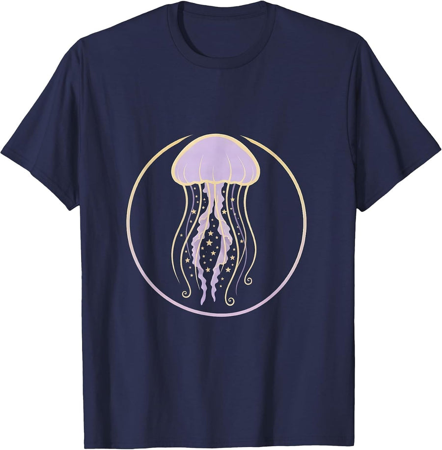 Autism Awareness Jellyfish Stars Rising Graphic T-Shirt - Navy Blue