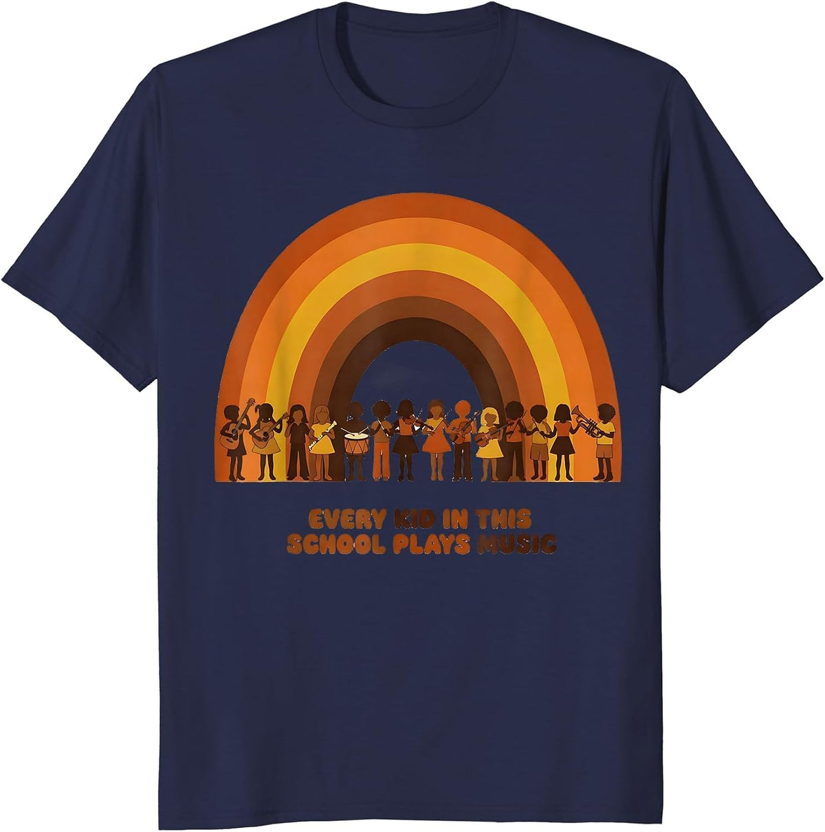 Every Kid In This School Plays Music Retro 70s Music Teacher T-Shirt - Navy Blue