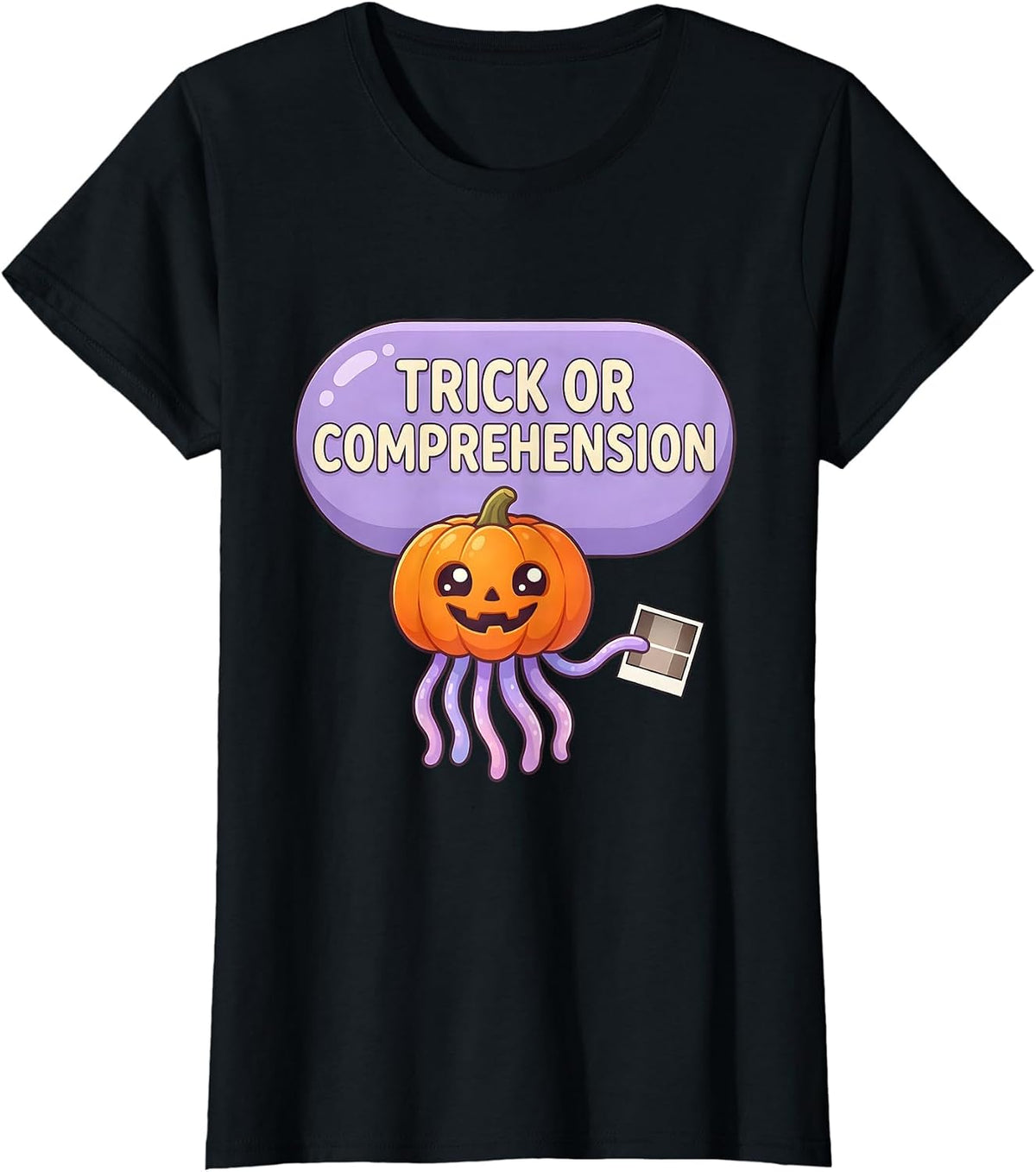 Trick Or Comprehension Cute Kawaii Halloween SLP Teacher T-Shirt - Black
