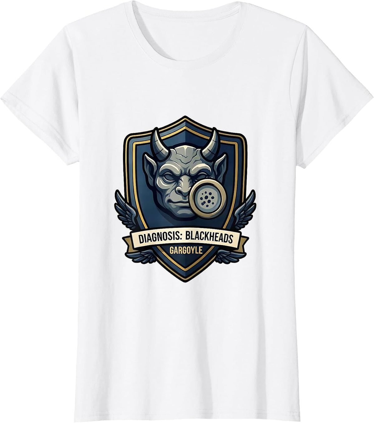 Diagnosis: Blackheads, Gargoyle Funny Dermatology Halloween T-Shirt - White