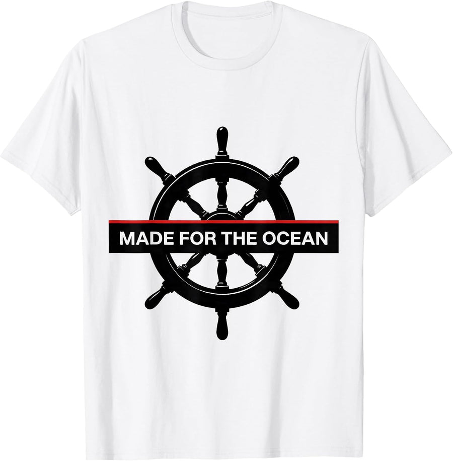 Men's Made for the Ocean Sailor Graphic Design T-Shirt - White