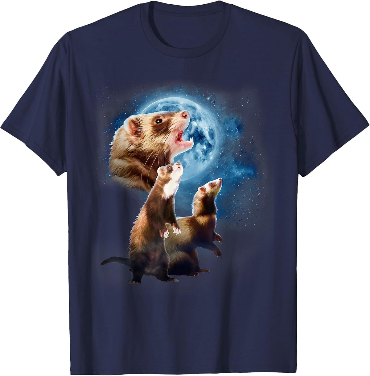 Howling at the Moon Shirt - Ferret Shirts - Funny Ferret T-Shirt - Navy Blue