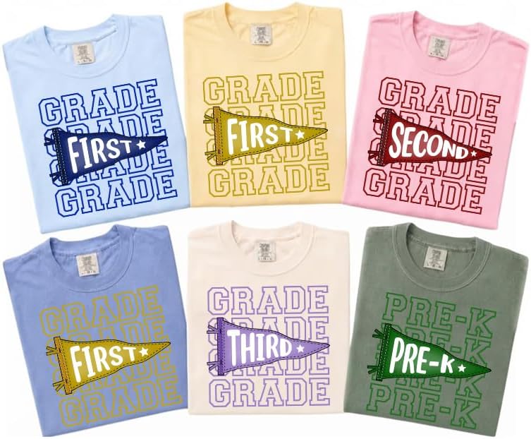 Custom Grade and Name Teacher Shirt, Personalized Pennant Flag Team Tee - Style 1