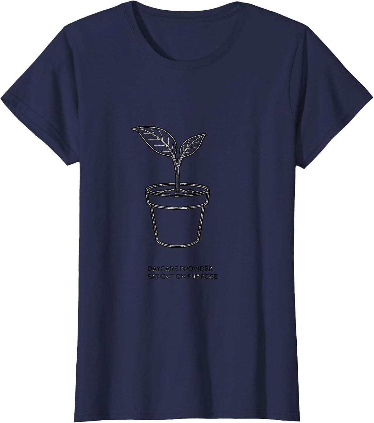 Women's Daycare Provider Patient On Purpose Line Art Childcare Staff T-Shirt - Navy Blue