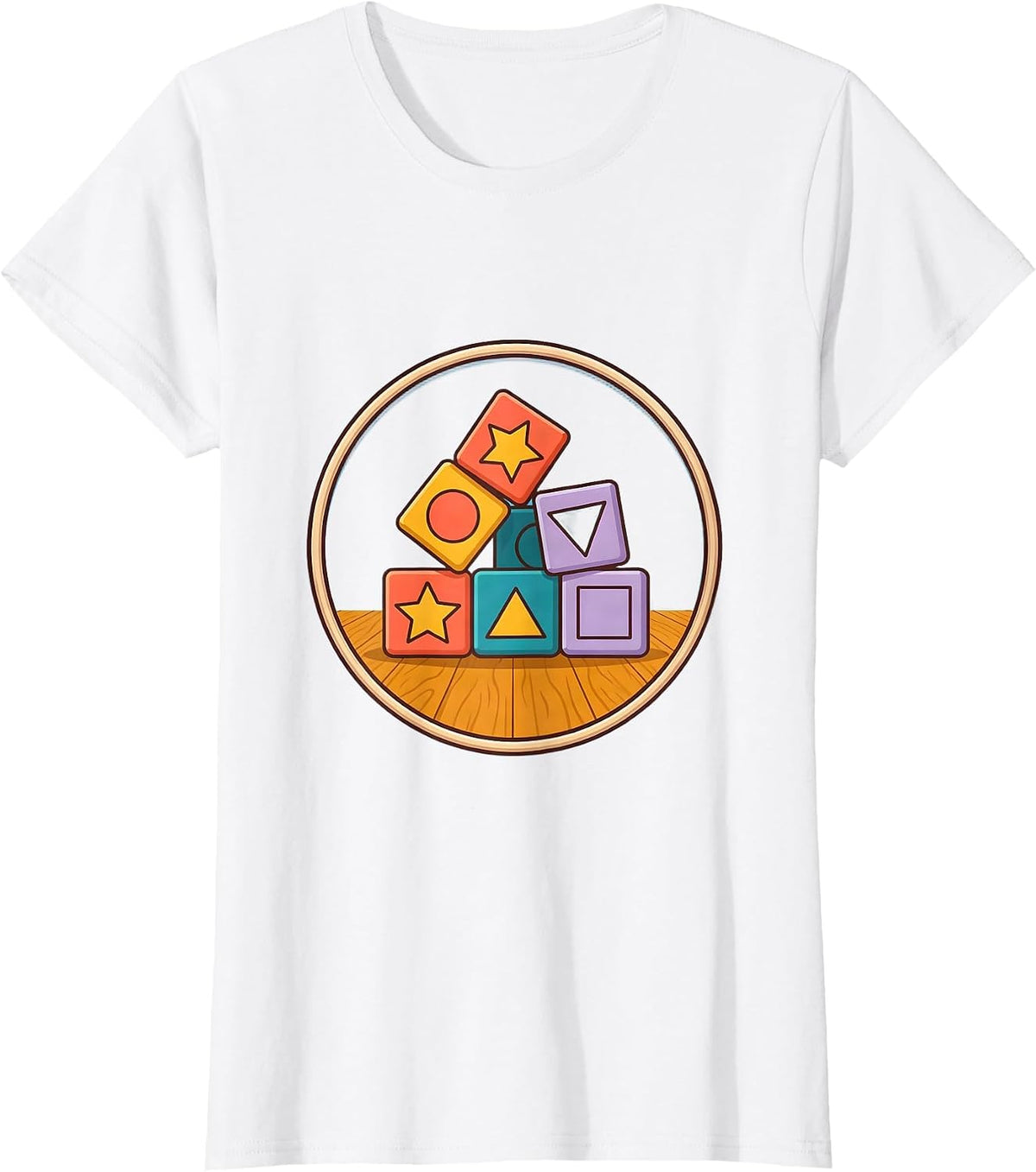 Women's Preschool Teacher Alphabet Blocks Graphic Tee T-Shirt - White