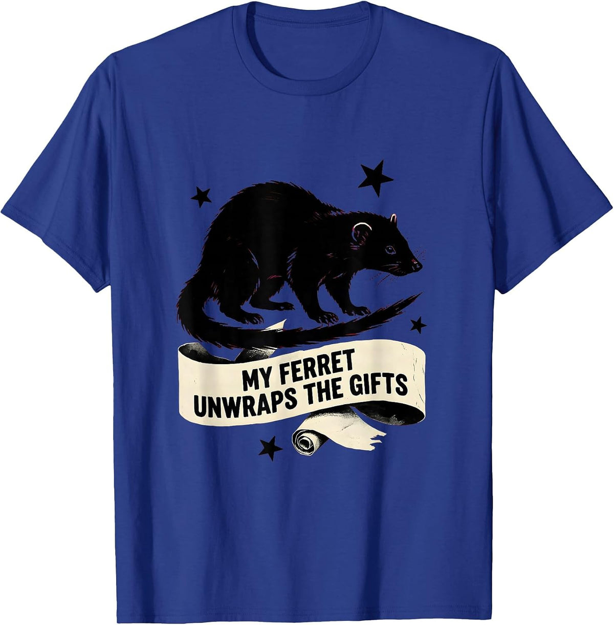 Men's My Ferret Unwraps The Gifts Funny Ferret Lover Christmas T-Shirt - Royal Blue