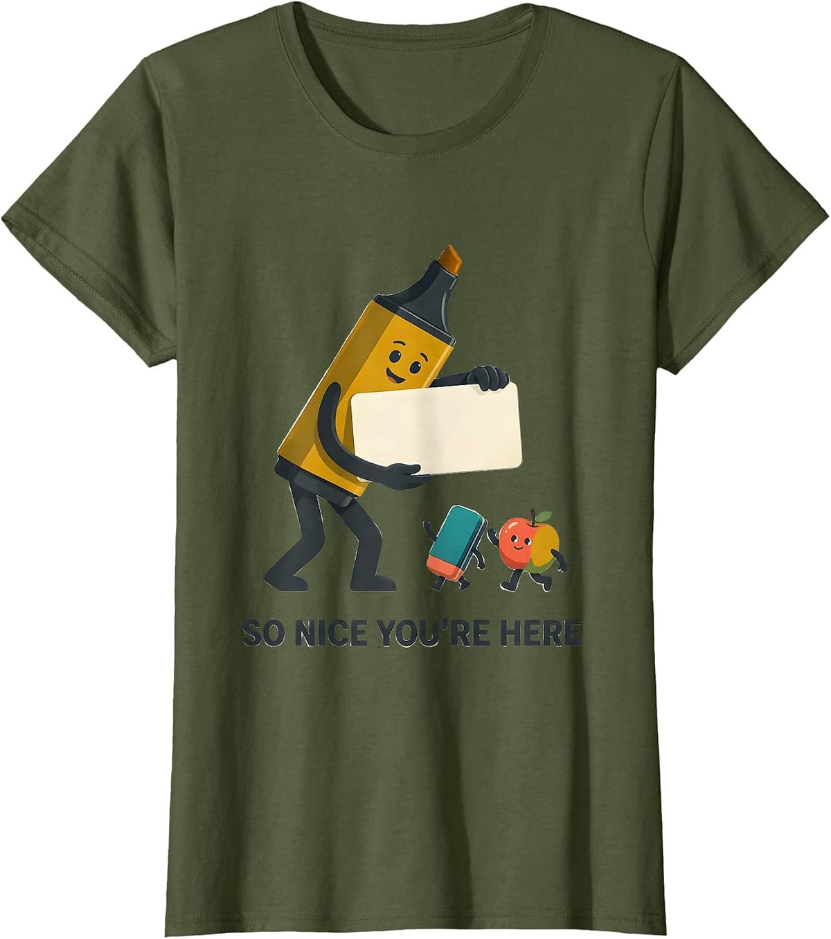 Women's So Nice You're Here Midcentury Modern Teacher Student Back T-Shirt - Olive Green
