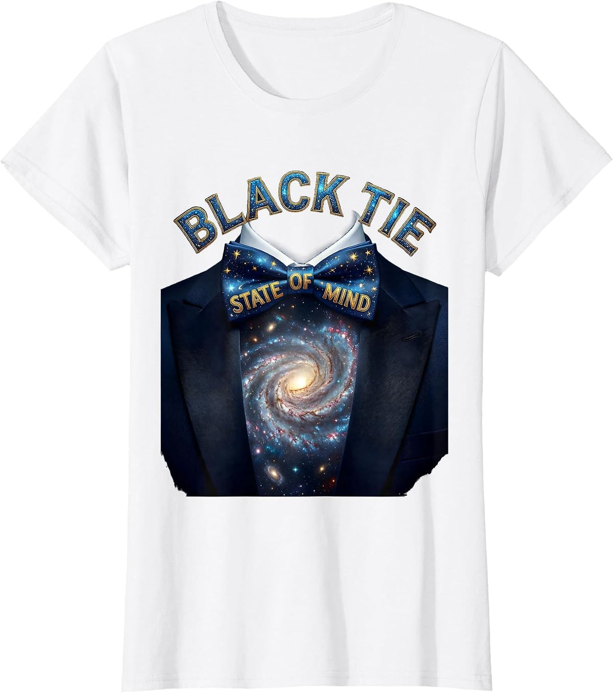 Black Tie State of Mind Tuxedo Graphic Design T-Shirt - White