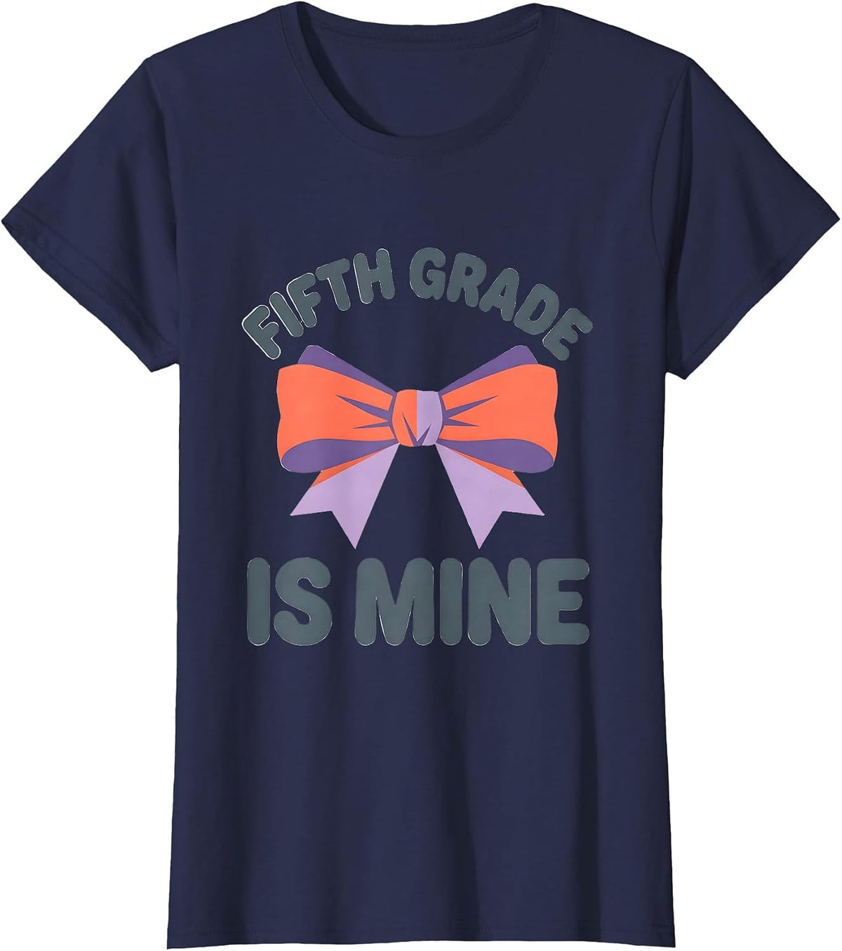 Women's Fifth Grade Is Mine Coquette Bow Back to School Girl T-Shirt - Navy Blue