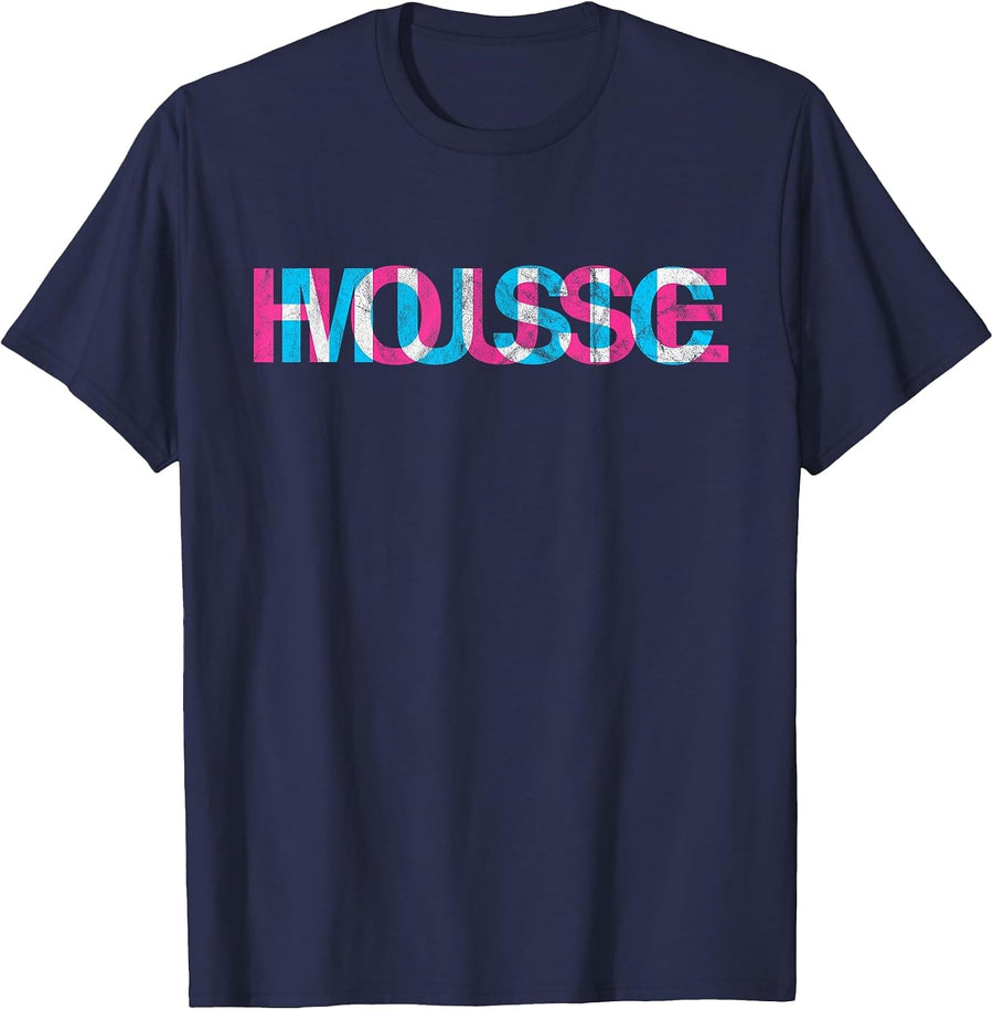 House Music Glitch Optical Illusion - EDM Rave DJ Distressed T-Shirt - Navy Blue