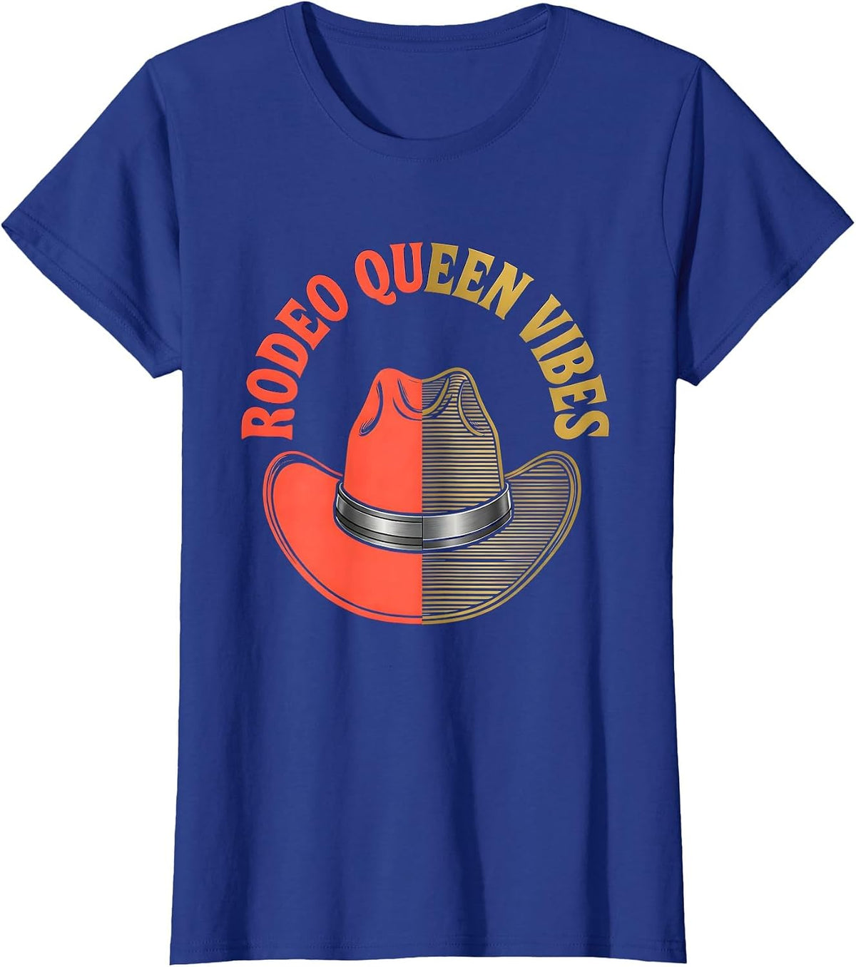 Women's Rodeo Queen Vibes Cowgirl Graphic Design T-Shirt - Royal Blue