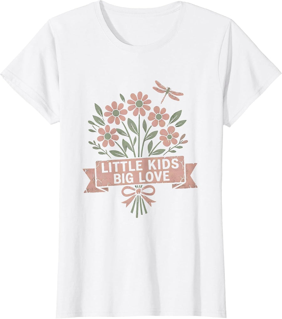 Women's Little Kids Big Love Preschool Teacher Design T-Shirt - White