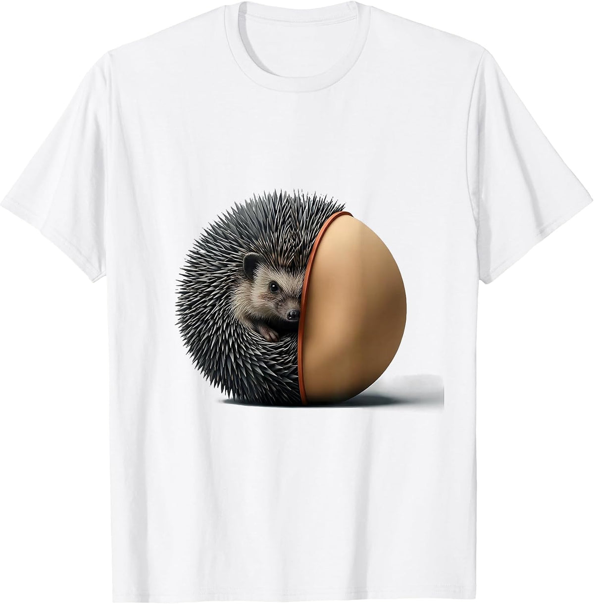 Men's Hedgehog Curl-Ball Cute Animal Humor T-Shirt - White