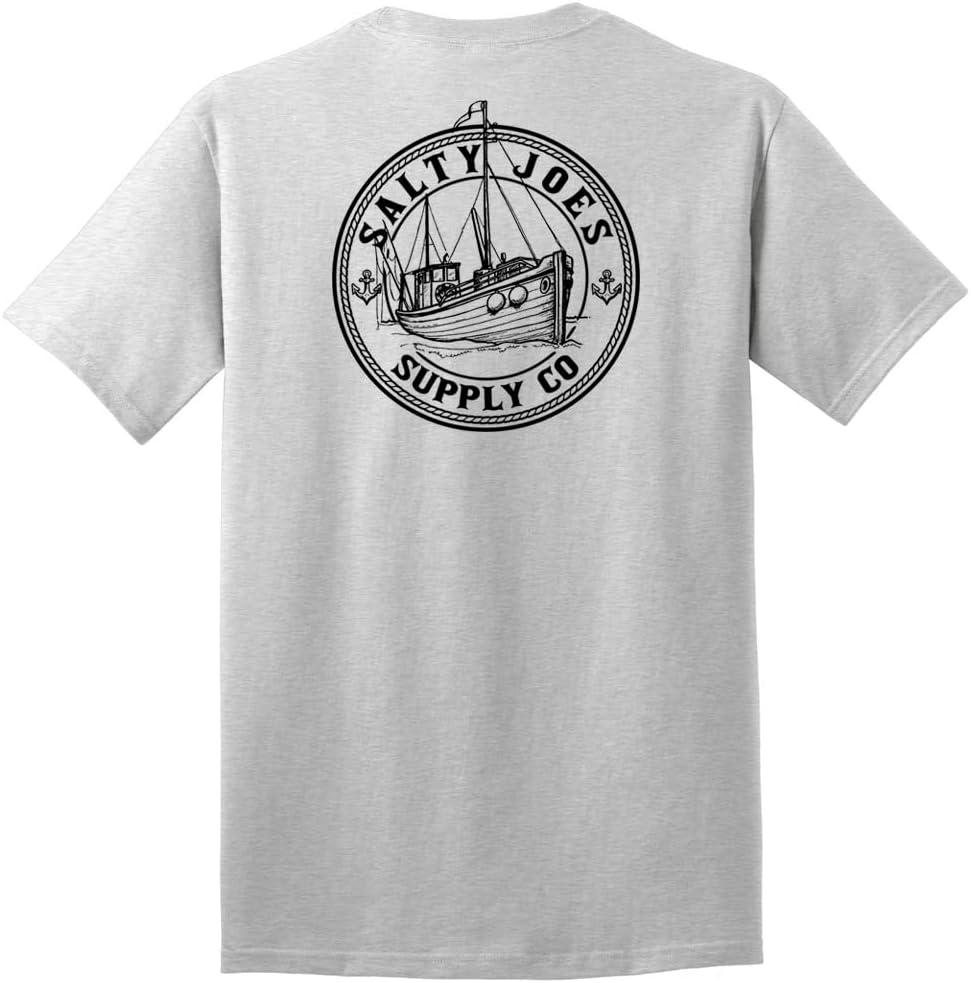 SALTY JOES Men's Fishing Trawler Logo Heavyweight Cotton Tees - Ash \/ Fishing Trawler Logo