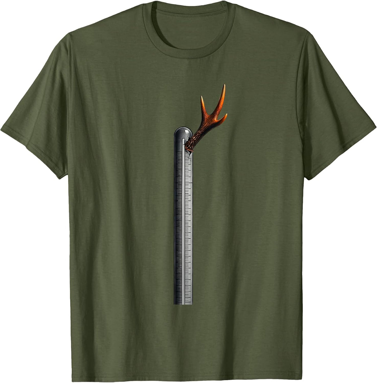 Men's Antler Thermometer Minimalist Deer Hunting Dad Humor T-Shirt - Olive Green