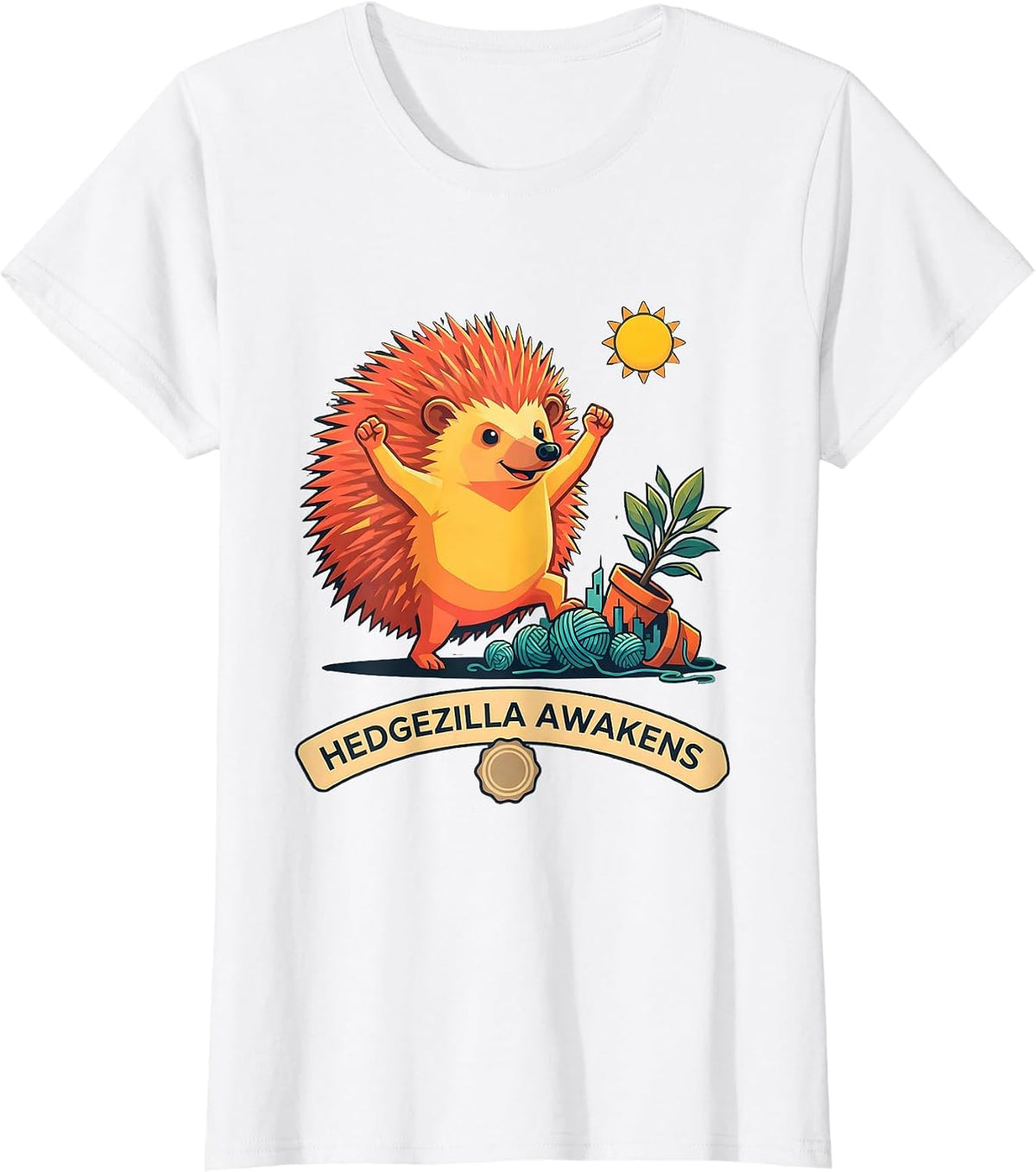 Hedgezilla Awakens Funny Hedgehog Anime Novelty Humor T-Shirt - White