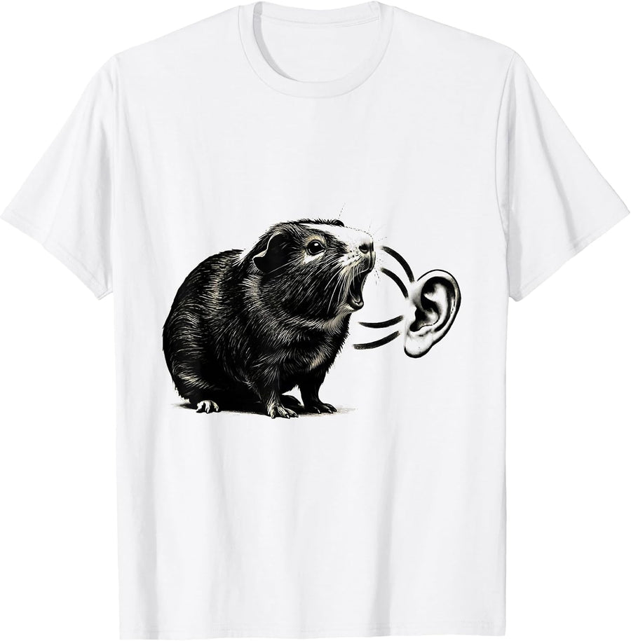 Men's Guinea Pig Ear Listening Funny Pet Lover Humor T-Shirt - White