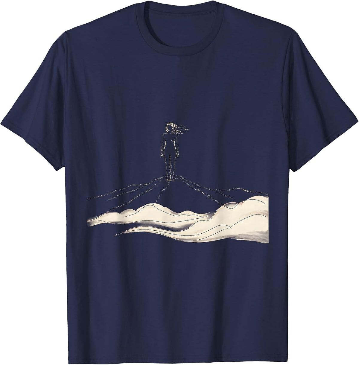 Men's Lone Hiker Above the Clouds Mountain Ridge T-Shirt - Navy Blue