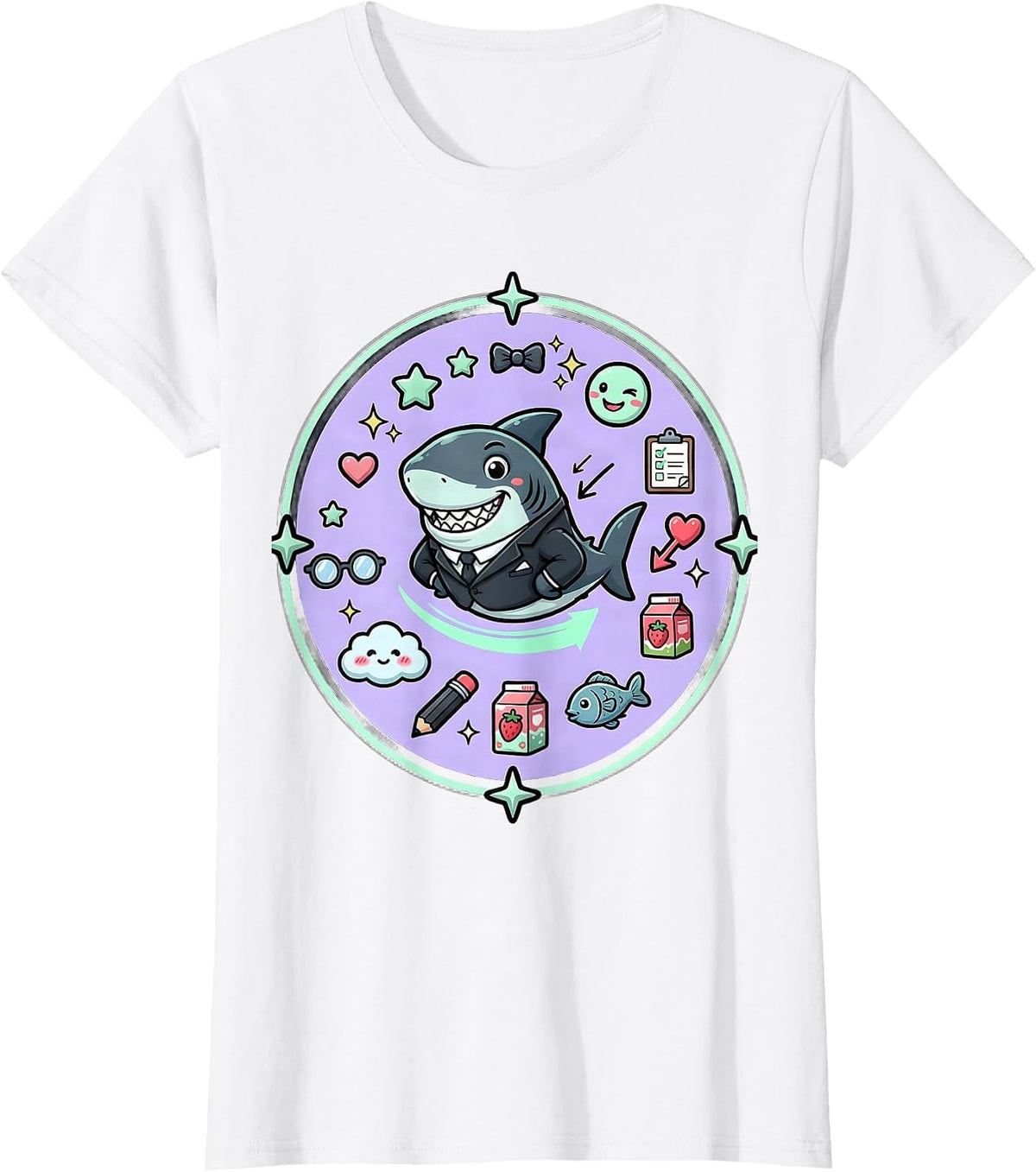 Women's Charming Shark in a Blazer Illustration T-Shirt - White