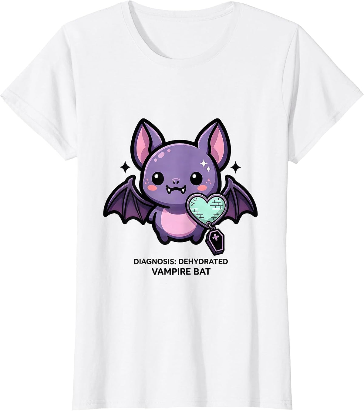 Women's Diagnosis: Dehydrated, Vampire Bat Pastel Goth Kawaii T-Shirt - White