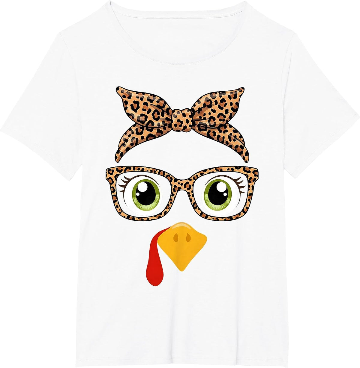 Turkey Face Girl Leopard Bow Headband Glasses Thanksgiving T-Shirt - White