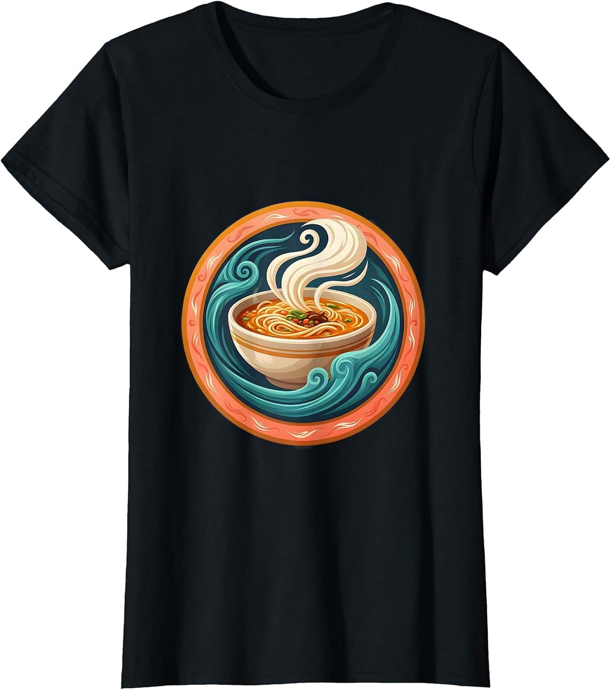 Women's Breezy Bowl Steaming Ramen Illustration T-Shirt - Black