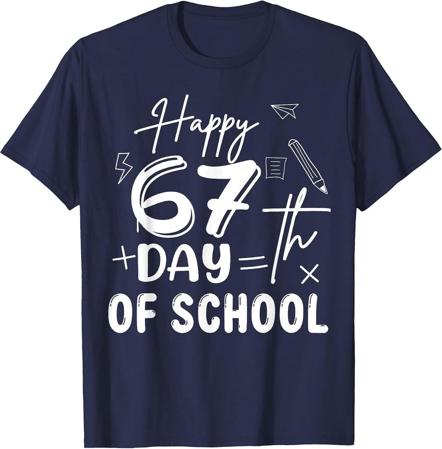 67th Day of School Happy 67 Days Smarter Teacher T-Shirt - Navy Blue