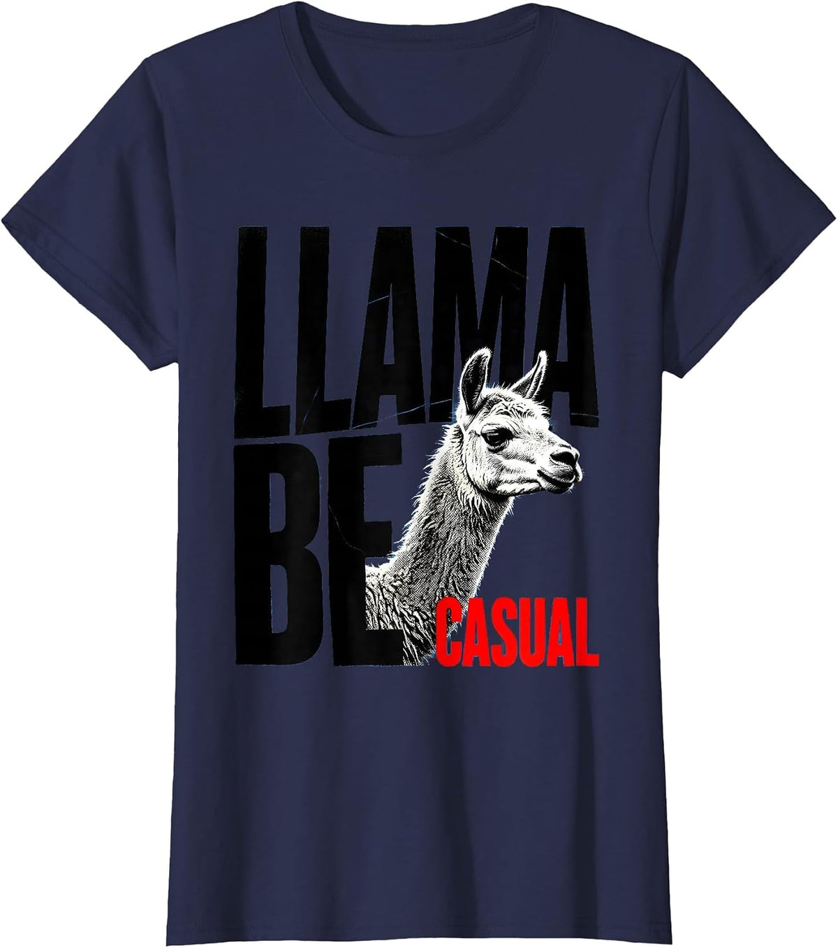 Women's Llama Be Casual Funny Llama Alpaca Squad Humor Casual Wear T-Shirt - Navy Blue