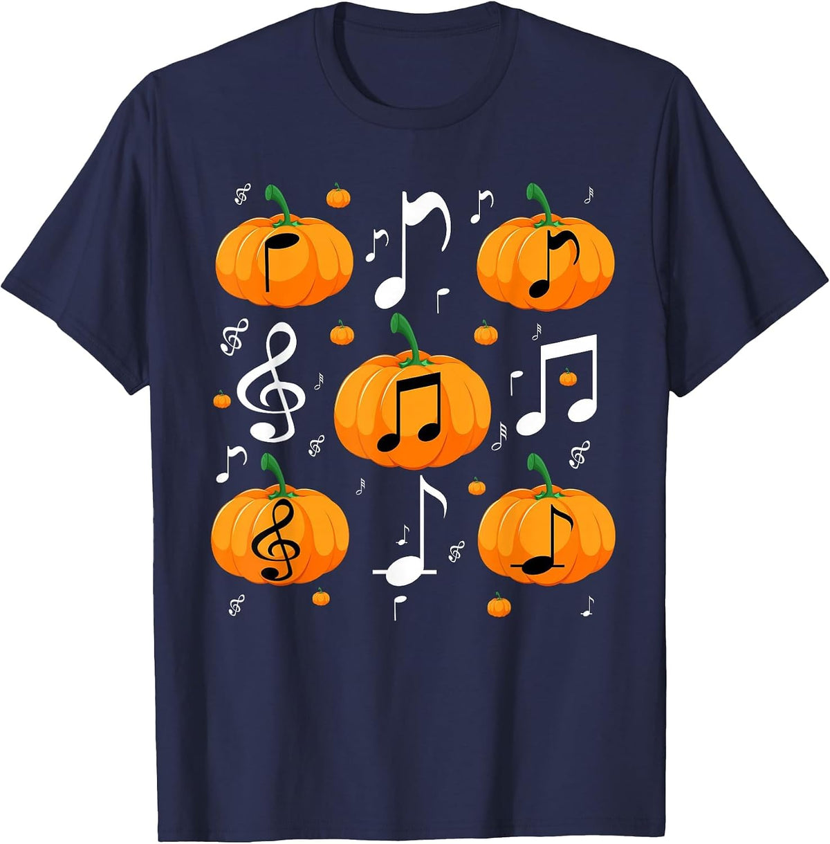 Music Note Pumpkin Fall Costume for Musicians and Teachers T-Shirt - Navy Blue