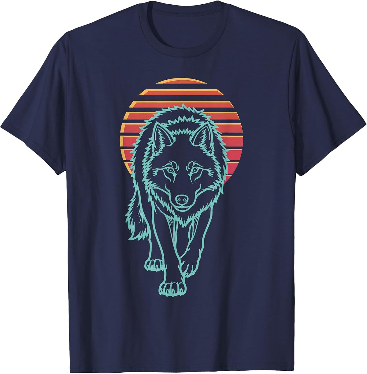 Wolf Lover Animal Retro Synthwave 80s T-Shirt - Navy Blue